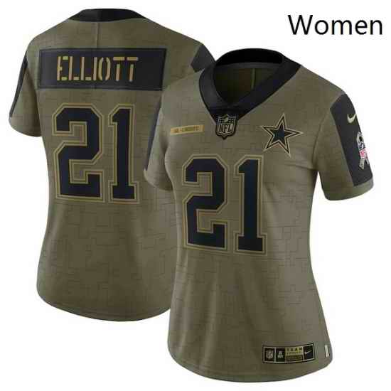 Women's Dallas Cowboys Ezekiel Elliott Nike Olive 2021 Salute To Service Limited Player Jersey